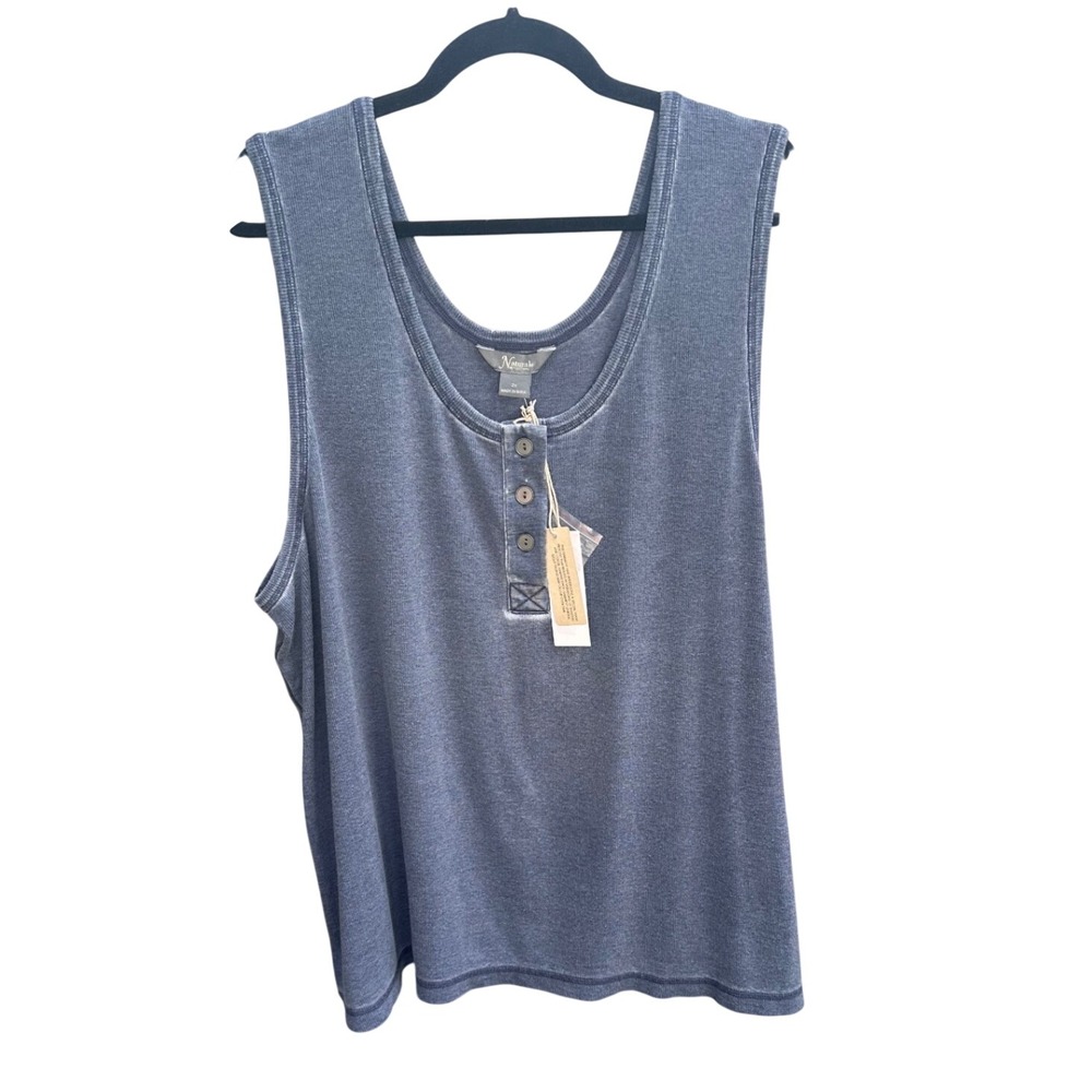 Natural Reflections Womens Black Iris Henley Tank Top Ribbed Sleeveless 2X New